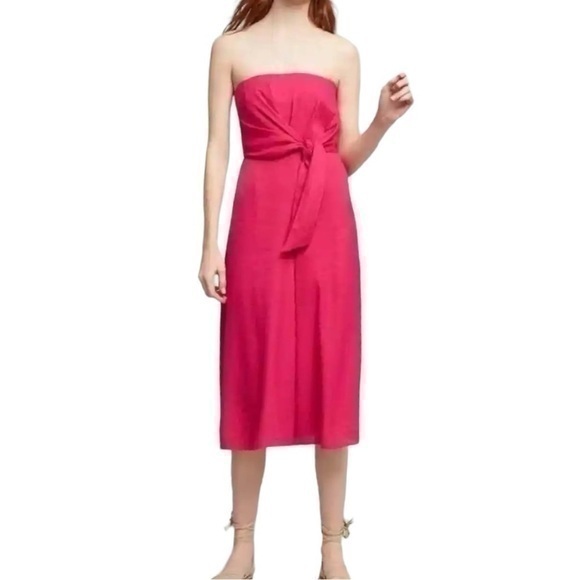 Anthropologie Maeve Womens Size 0 Pink Brin Strapless Cropped Tie Front Jumpsuit - Picture 1 of 14